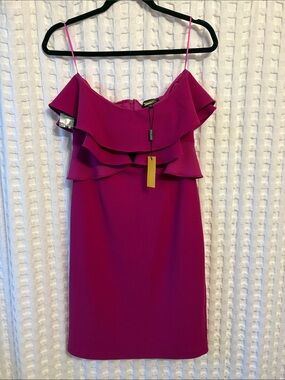 Alexia Admor Magenta Ruffle Off-Shoulder Mini Dress